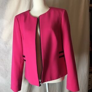 Jones New York hot pink zip front jkt black trim
